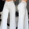 "2024 European & American Women's High Waist Hollow Belt Flared Trousers - Chic & Casual Wide Leg Design"