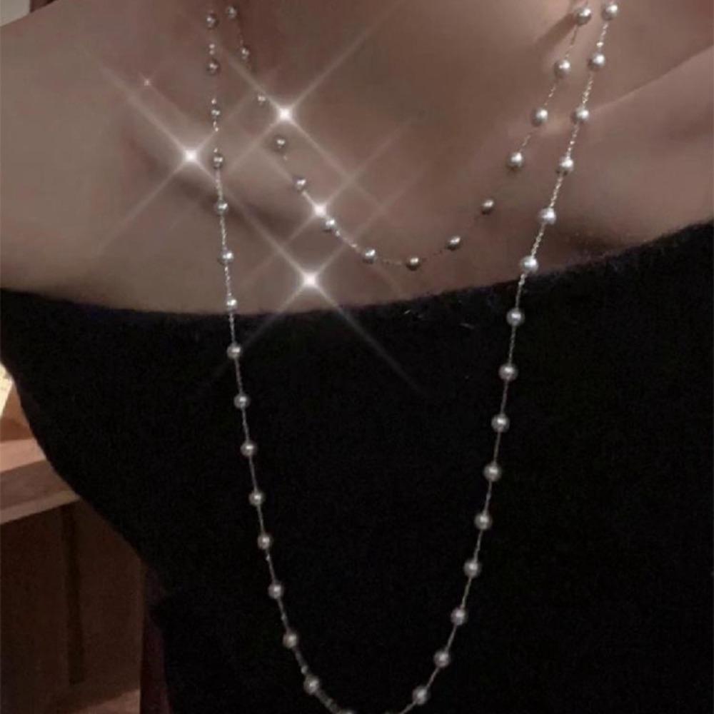 Fashion Sweater Chain Simulated Pearl Collarbone Chain Elegant Long Pearl Necklace  Beach