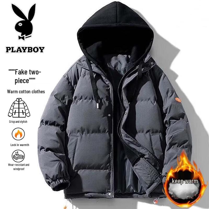 PLAYBOY Мужская зимняя стеганая куртка с капюшоном, имитация двух предметов