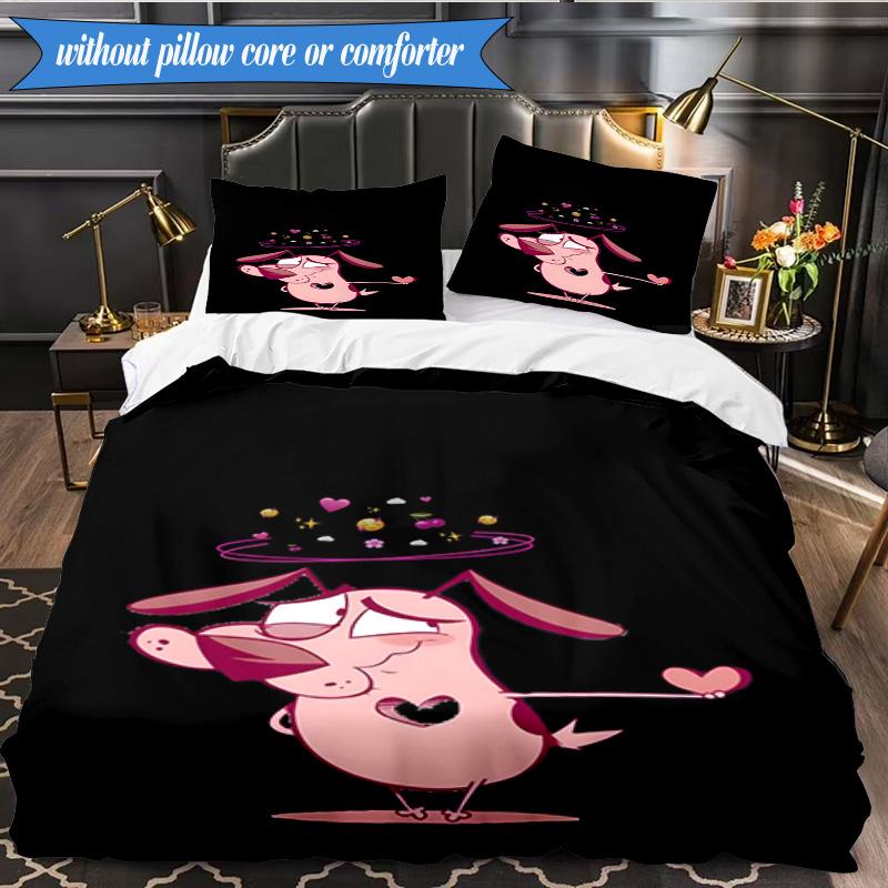 Cowardly Dog Cartoon 3pcs K-pop music group Bedding set,Ideal for Bedroom, Dormitory,Including Duvet Cover And 2pcs Pillowcases,Fan gifts