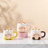 Cute Cake Cup with Lid Cartoon Ceramic Cup High Value Large Capacity Household Set Mug Girls Water Cup