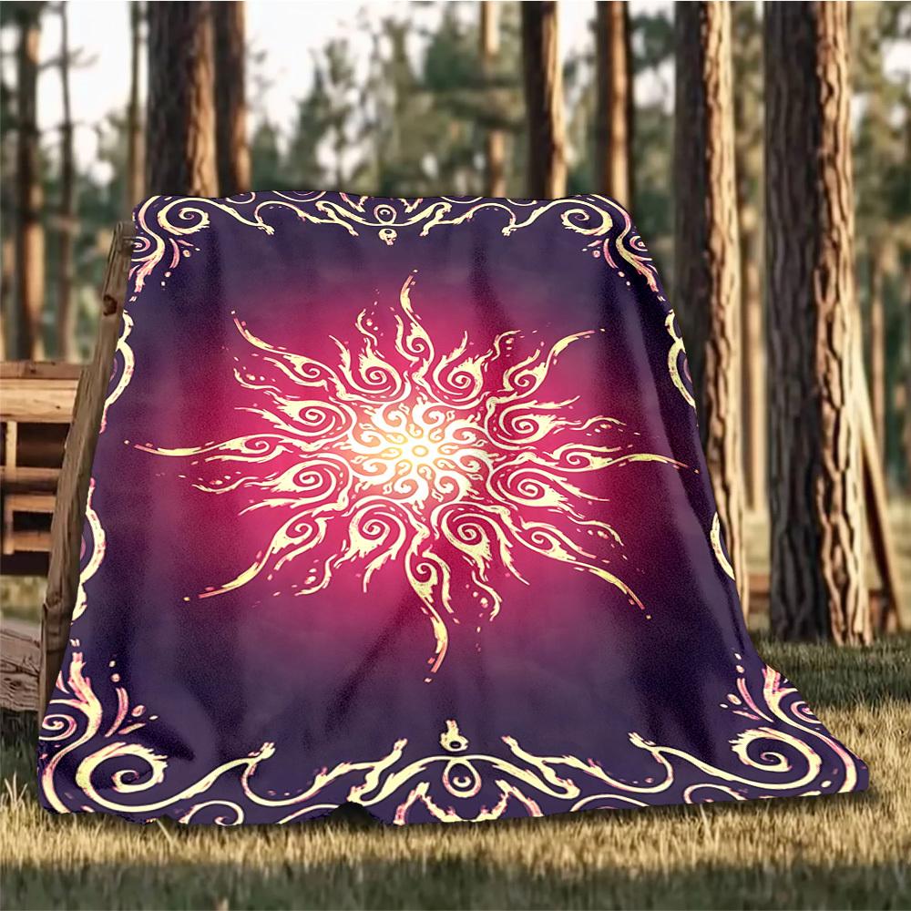 1pc Sunflower Mandala Print Outdoor Blanket, Lightweight Polyester,