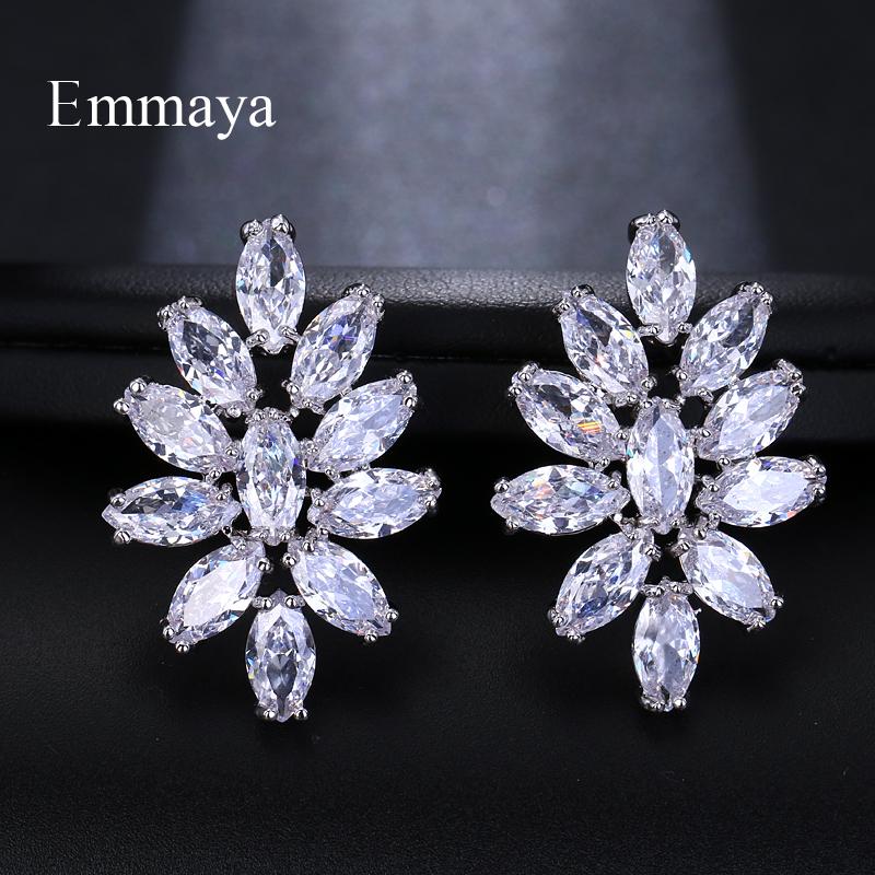 Emmaya Fashion AAA Cubic Zircon Flower Shape Earrings for Women White Blue Colors Crystal Wedding Jewelry Gift Brinco
