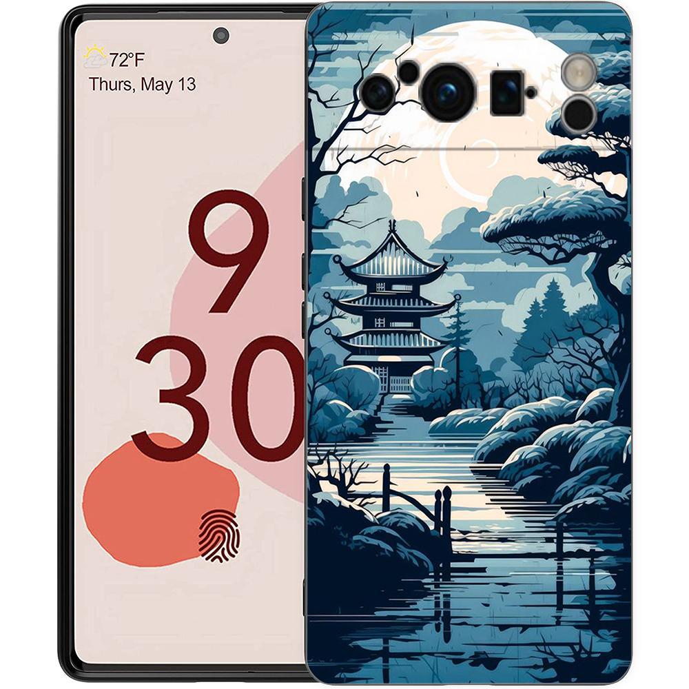 Японский пейзаж Чехол для телефона Для Google Pixel 8 7 6 Pro 8A 6A 7A 5G Мягкий силикон Ударопрочный ТПУ Черный Чехол Fundas