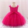 Toddler 1st Birthday Baby Girl Flower Princess Dress Elegant Lace Bow Party Prom Dresses For Kids Pink Wedding Bridemaid Costume