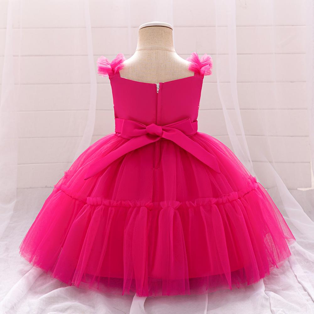 Toddler 1st Birthday Baby Girl Flower Princess Dress Elegant Lace Bow Party Prom Dresses For Kids Pink Wedding Bridemaid Costume