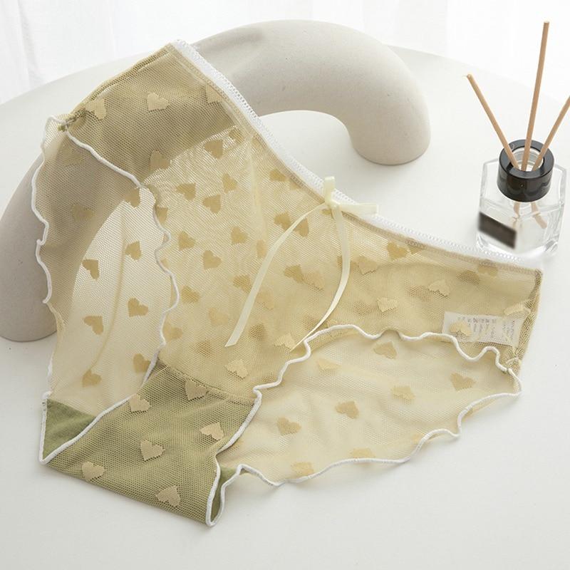 Женские летние трусы принцессы в стиле кавай для девочек, милые кружевные прозрачные хлопковые трусики с внутренней промежностью, сексуальное тонкое дышащее нижнее белье для девочек