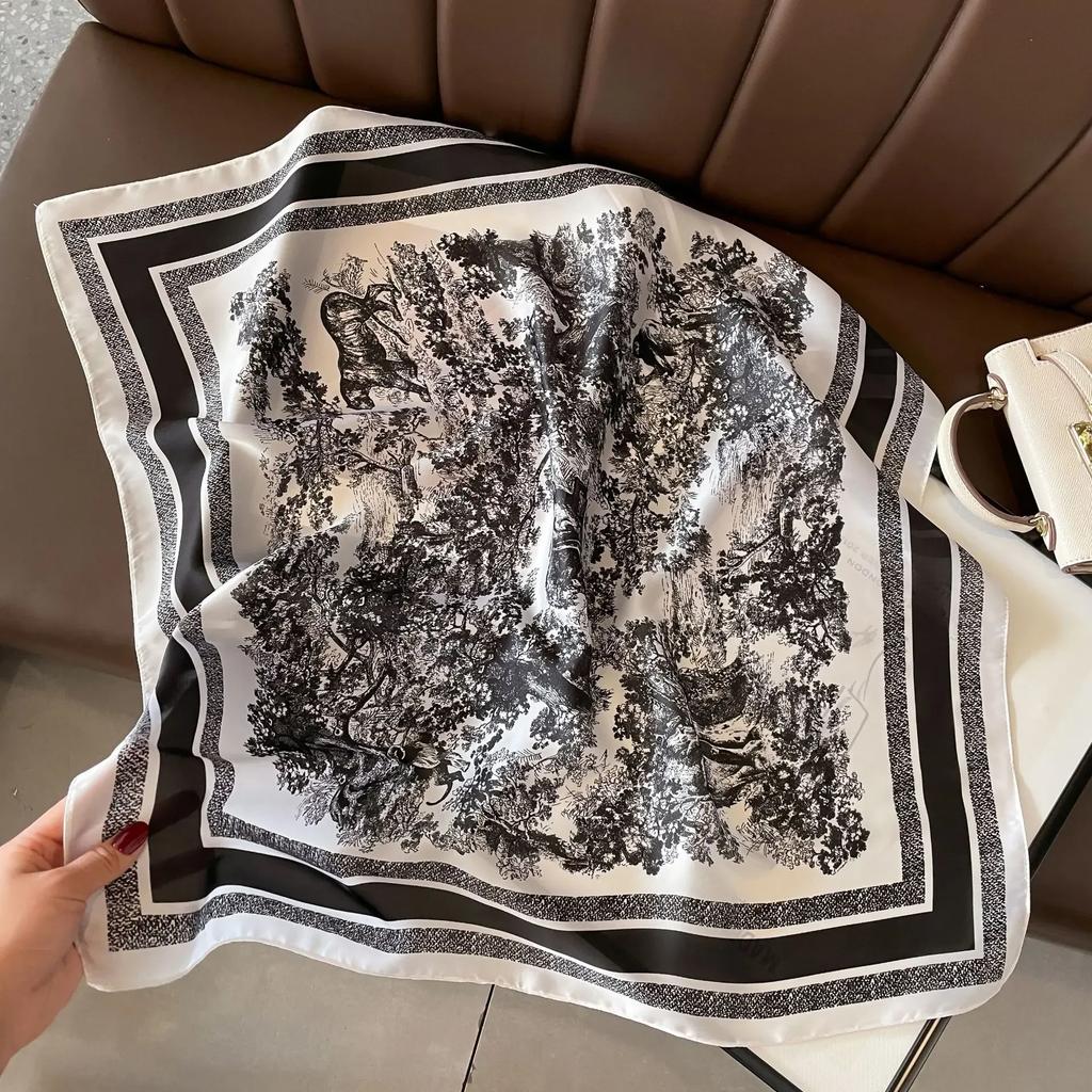 Plaid Silk Square Scarf Women Satin Shawl Wrap Hijab Female Hair Band Wrist Luxury Headkerchief 70*70cm Echarpe Bandana