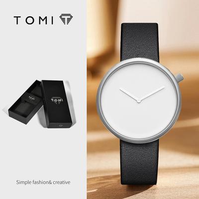 TOMI T078 Простые кварцевые часы для унисекс Без шкалы Кожаный ремешок Сплав Стеклянные часы Модные наручные часы