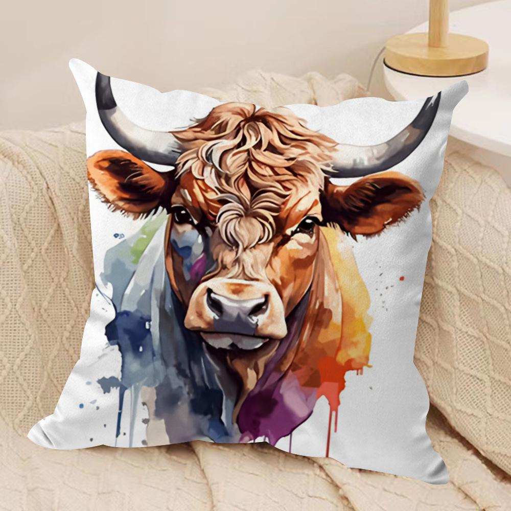 Highland cow and flower Cushion Cover Soft Plush Fabric DoubleSided Printed Cushion Covers for All Seasons Home Decor