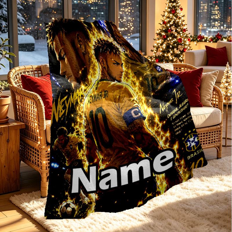 Custom Name Personalized Neymar Jr Print Blanket, Home Decor, Bedroom, Sofa, Camping, Couch, Gifts for Birthday Christmas