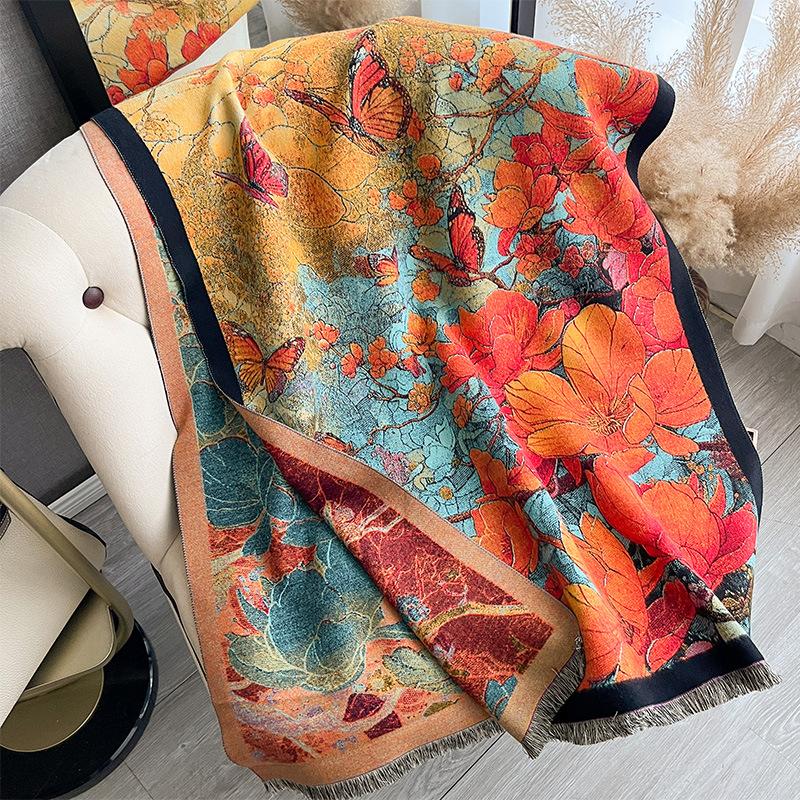Осенне-зимняя двухсторонняя цветная масляная живопись, утолщенный теплый шарф, защитная шаль для шеи в кондиционируемом помещении
