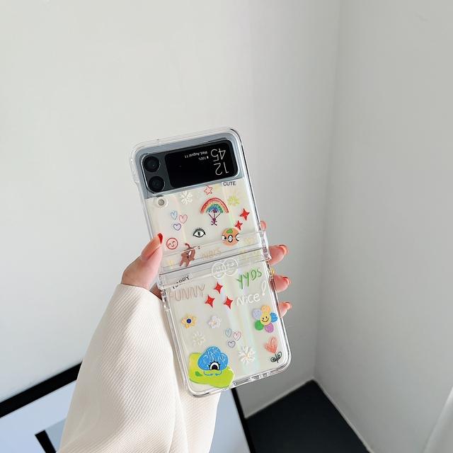 Чехол для Samsung Z Flip 3, прозрачный чехол с милым узором и браслетом, чехол для телефона Samsung Z Flip 4 Zflip4 Allinone, жесткая задняя крышка