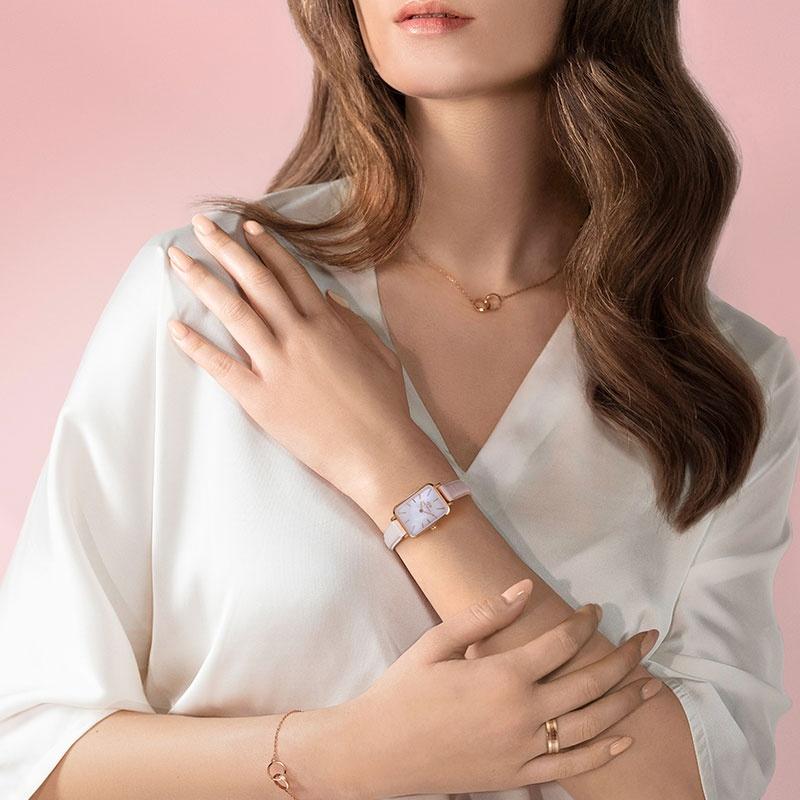 DANIEL WELLINGTON Часы серии QUADRO кварцевый механизм кожаный ремешок розовый циферблат женские часы простые маленькие квадратные часы DW00100508