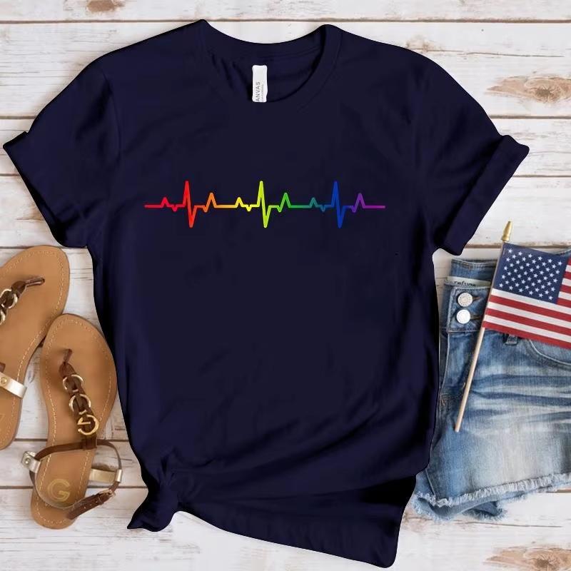 New LGBT Heartbeat Printing TShirt Fashion Women Unisex Short Sleeve Summer Cool Hip Hop Top Tee