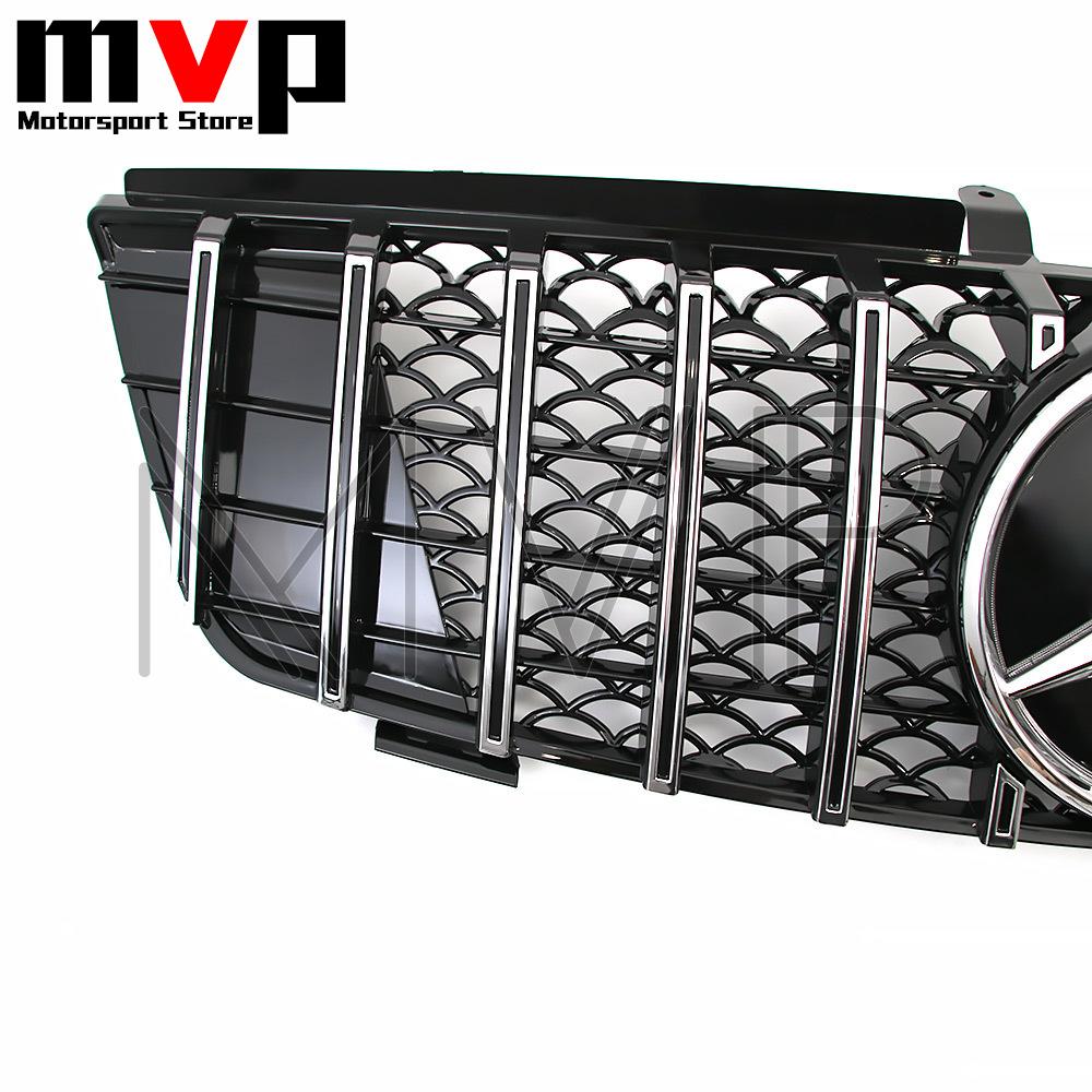 Chrome Silver GTR Style Bumper Grille With Mirror LED Star Emblem Logo Badge For Mercedes Benz ML-Class W164 2005-08 ML320 ML350 RT1