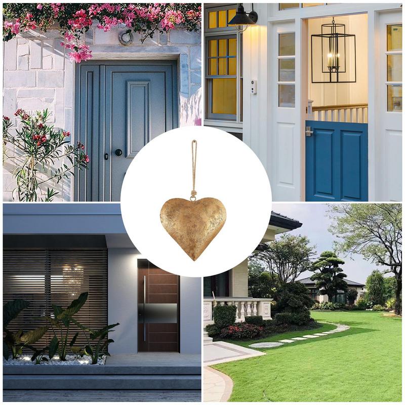 Металлическое сердце для декора стенПрочный железный орнамент в форме сердца Золотая антикварная отделка И сердечный колокольчик Аксессуары для декора дома