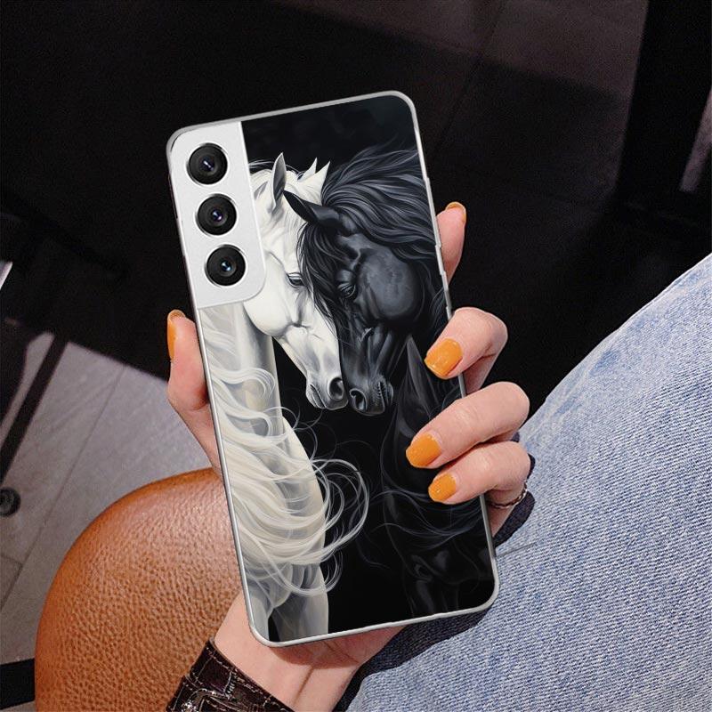 Animal Black Horse Phone Case For Samsung Galaxy S24 S25 Edge S26 Ultra S23 S22 S21 Plus S20 FE + Personalized Print Cover Galax