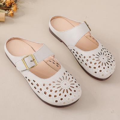 Модные Новинки Сандалии из Натуральной Кожи Женские Сабо Шлепанцы Мюли с Закрытым Носком Женские Элегантные Летние Балетки Удобная Обувь Мама