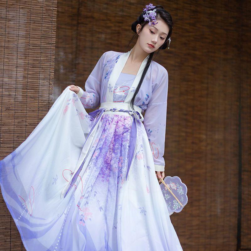 Китайская фея Ханфу, повседневная одежда, женский костюм с плиссированной юбкой