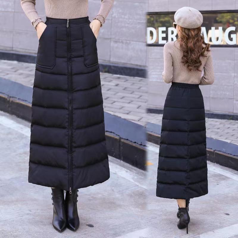 Down Cotton Skirt Women Autumn Winter New High Waist Medium Length Thickened