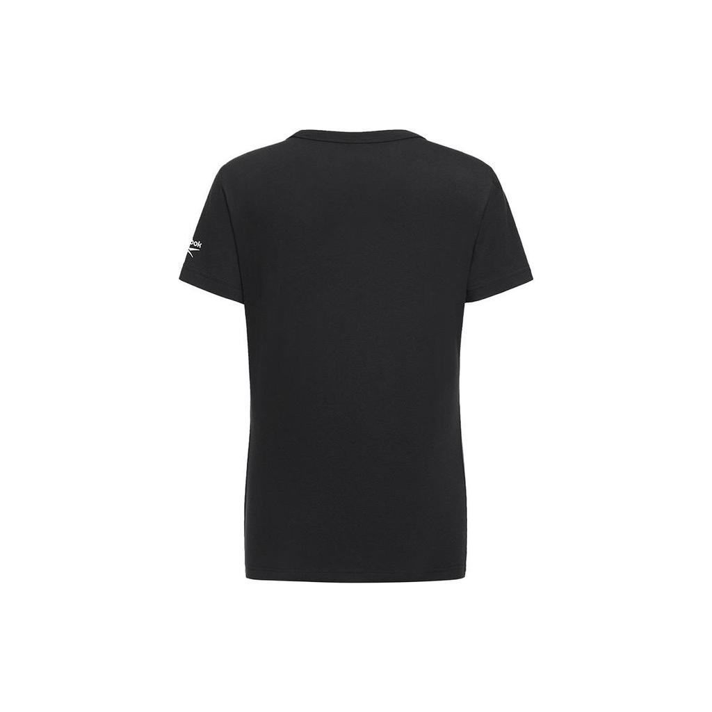 Reebok Простое Повседневное Спортивное Фитнес Логотип Удобная Универсальная Футболка с Круглым Вырезом и Коротким Рукавом Женская Футболка Черная GV5523