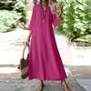 Женская мода V-образный вырез рукав семь карман однотонный молния повседневный отпуск длинные хлопково-льняные платья