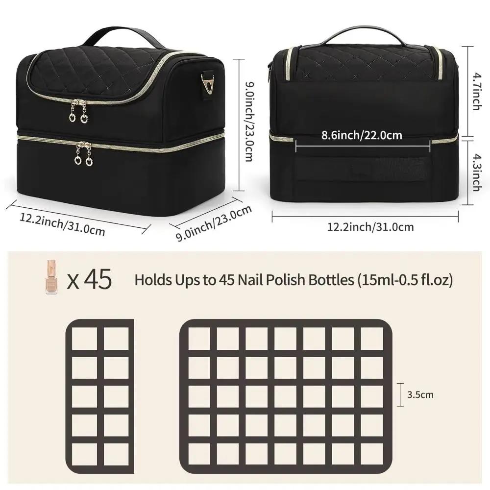 Double Layer Nail Polish Organizer Bag Holds 60 Bottles Large Capacity Nail Supplies Organizer Travel Case Makeup Bag