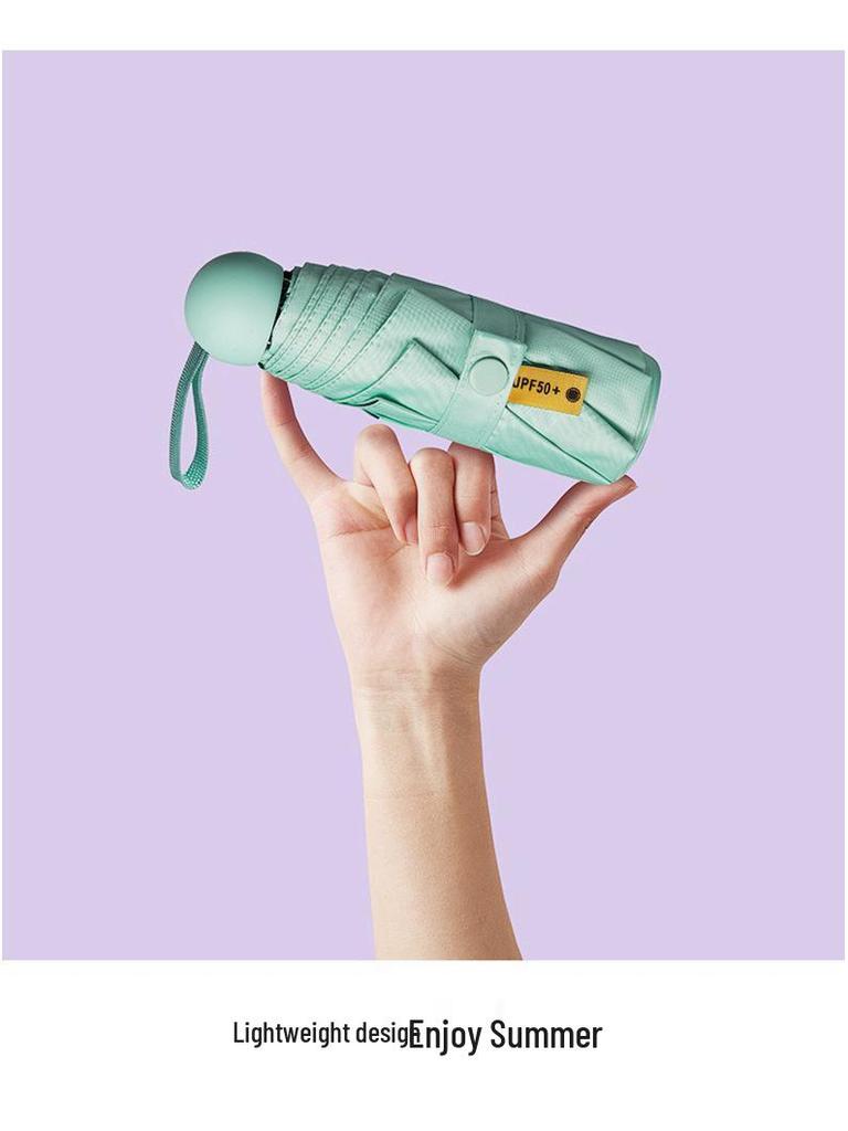 Женский мини-зонт двойного назначения: Компактный пятисложенный дизайн, Утолщенная ткань, Черный клей для защиты от УФ-лучей, Возможность нанесения логотипа на заказ