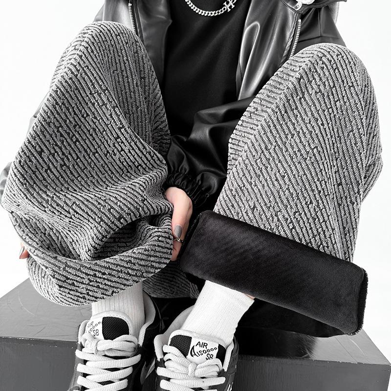 Полосатые широкие брюки женские осенне-зимние бархатные утолщенные ретро-атмосферные повседневные брюки с драпировкой