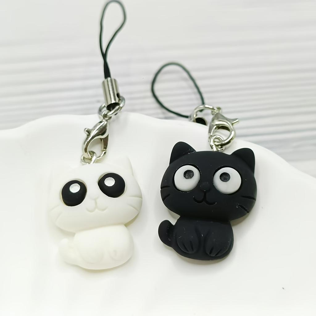 1 Милый кошачий шнурок-подвеска для телефона, Очаровательный дизайн с черно-белой кошкой, Подходит для чехлов для телефонов, сумок и чехлов для наушников