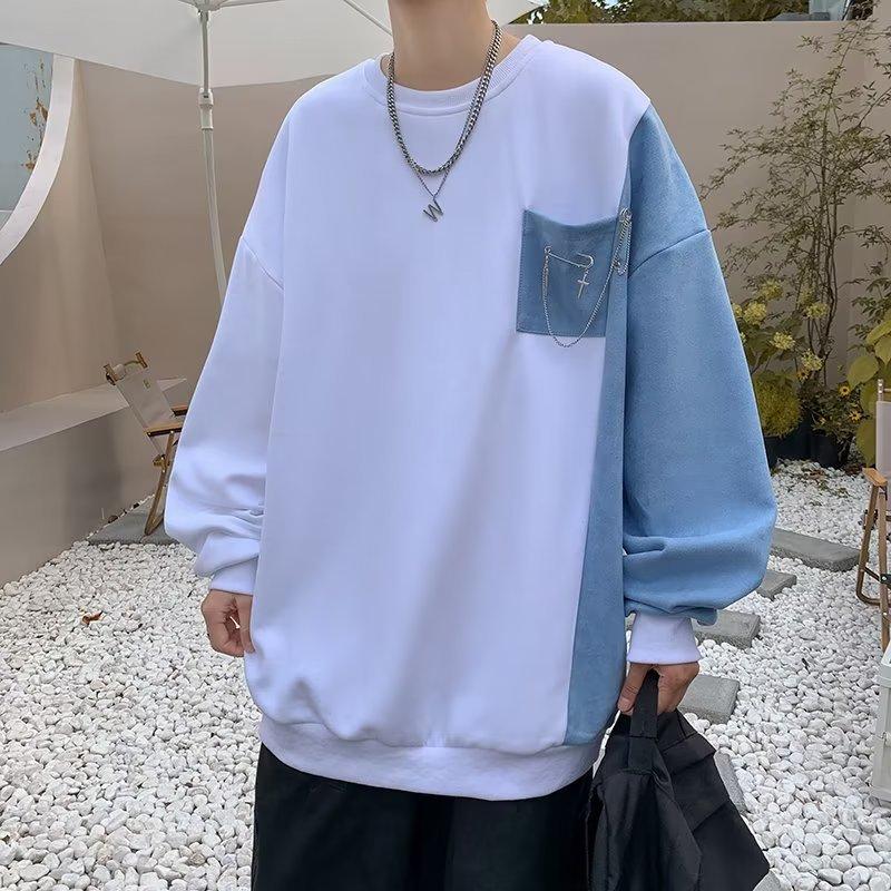 Модные универсальные свободные новые мужские весенние и осенние топы с круглым вырезом, мужская модная рубашка с длинными рукавами в гонконгском стиле