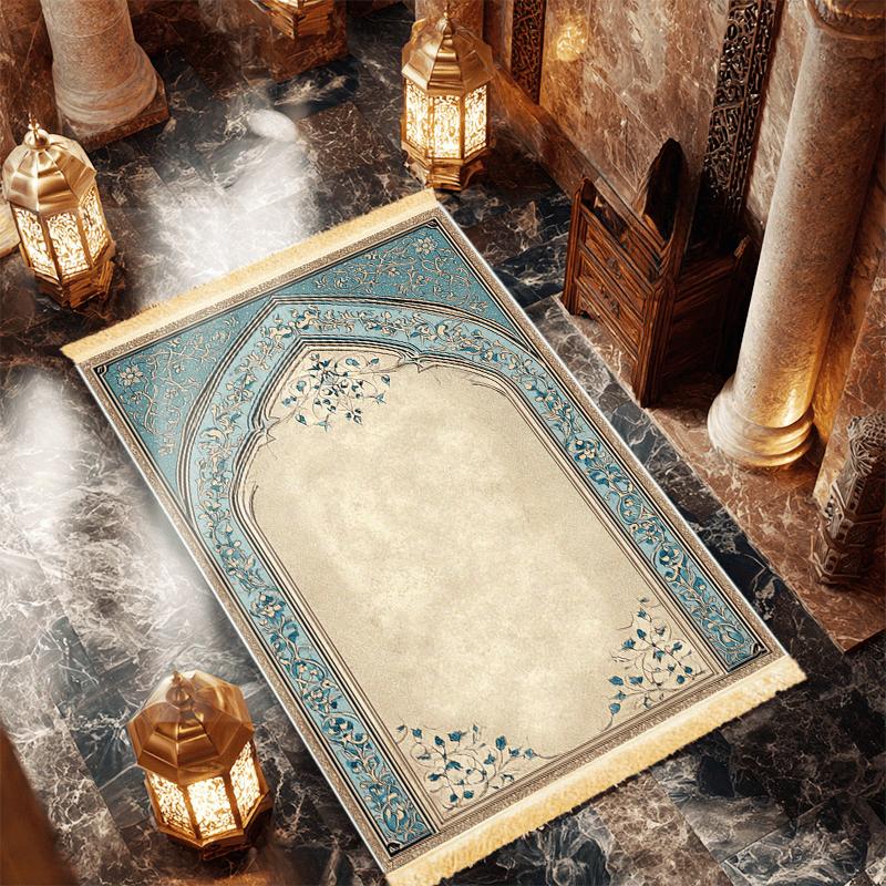 Teal Floral Arch Design Prayer Rug Muslim Prayer Mat for Non Slip Portable Carpet for Bedroom Living Room Travel Decor
