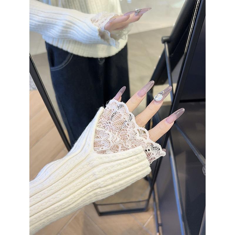 Премиальный кружевной вязаный свитер с полустойкой внутри, осенне-зимний облегающий и тонкий топ, базовый свитер женский