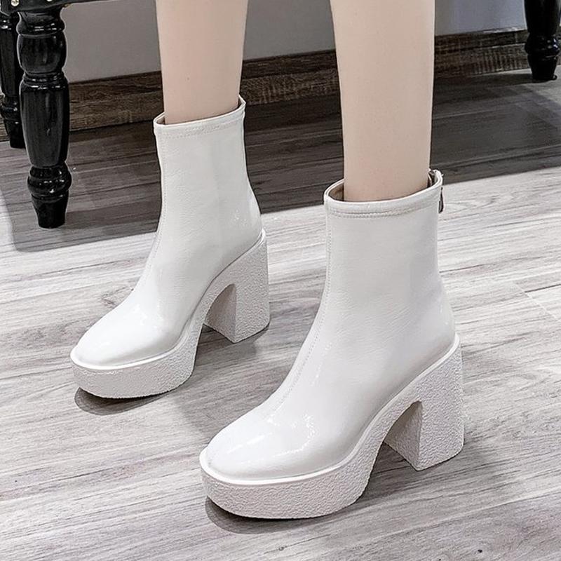 Женские ботильоны на платформе, кожаные модные туфли на высоком каблуке, 2025, трендовые дизайнерские классические массивные новые туфли-лодочки в готическом стиле, зимние ботинки Mujer