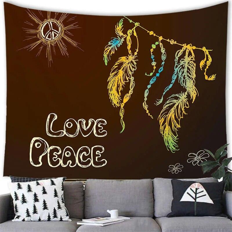 Богемный гобелен «Ловец снов» с психоделическим пером, мистический декор, настенный ковер в стиле хиппи для спальни, пляжное полотенце, домашний декор