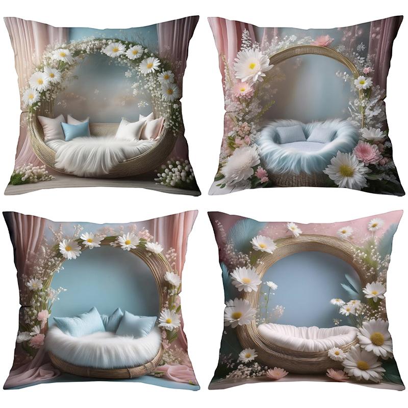 Floral Wreath Cushions With Cozy Basket Bed Design Polyester pillowcase, sofa decorative cushion cov Headboard Pillow