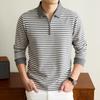 Men S Striped Half Zip Polo Shirt Thick Casual Autumn Top