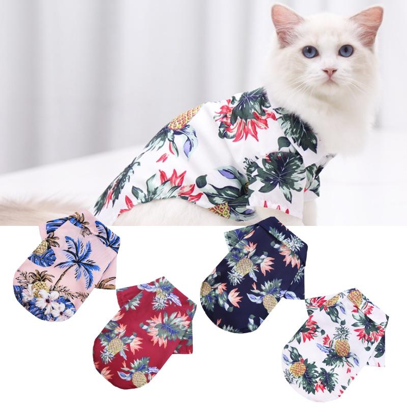 Летняя одежда для щенков Футболка с принтом ананасов в гавайском стиле для маленьких и средних собак и кошек, удобный шифоновый материал