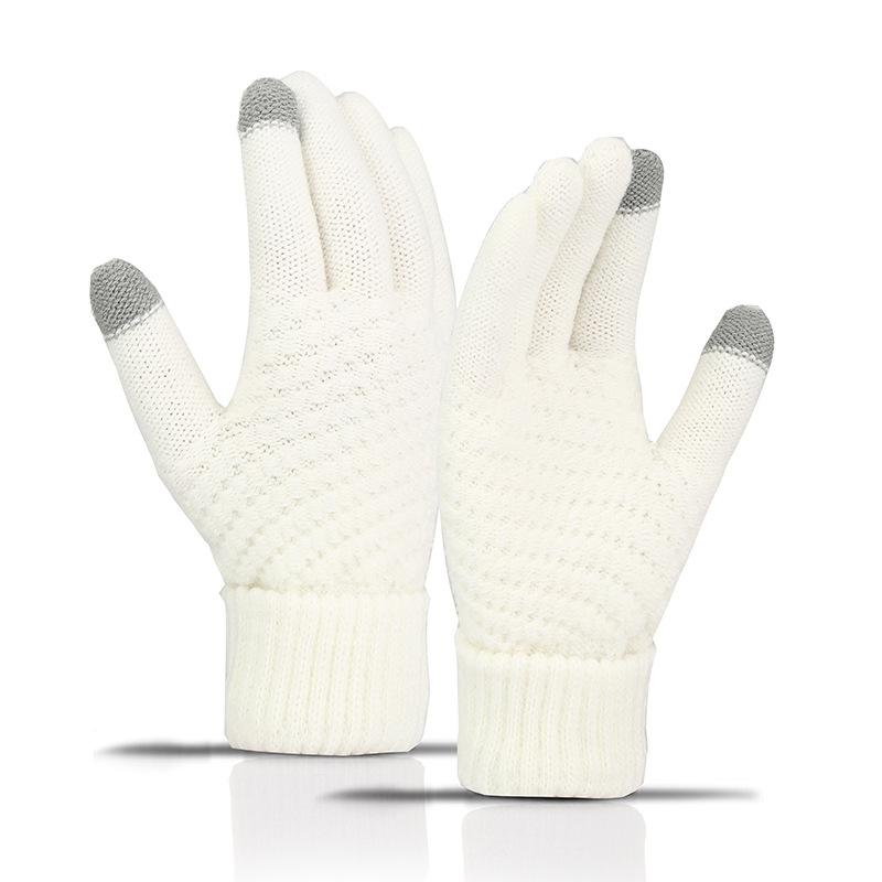 Touch Screen Gloves for Women Cute Winter Students Cycling Warm and Cold Resistant Korean with Thick Velvet Five Finger Knitted Gloves
