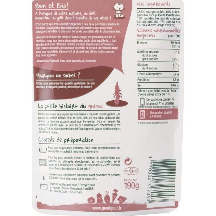 Good Goût Plat Ratatouille Au Quinoa +6m Bio 190g