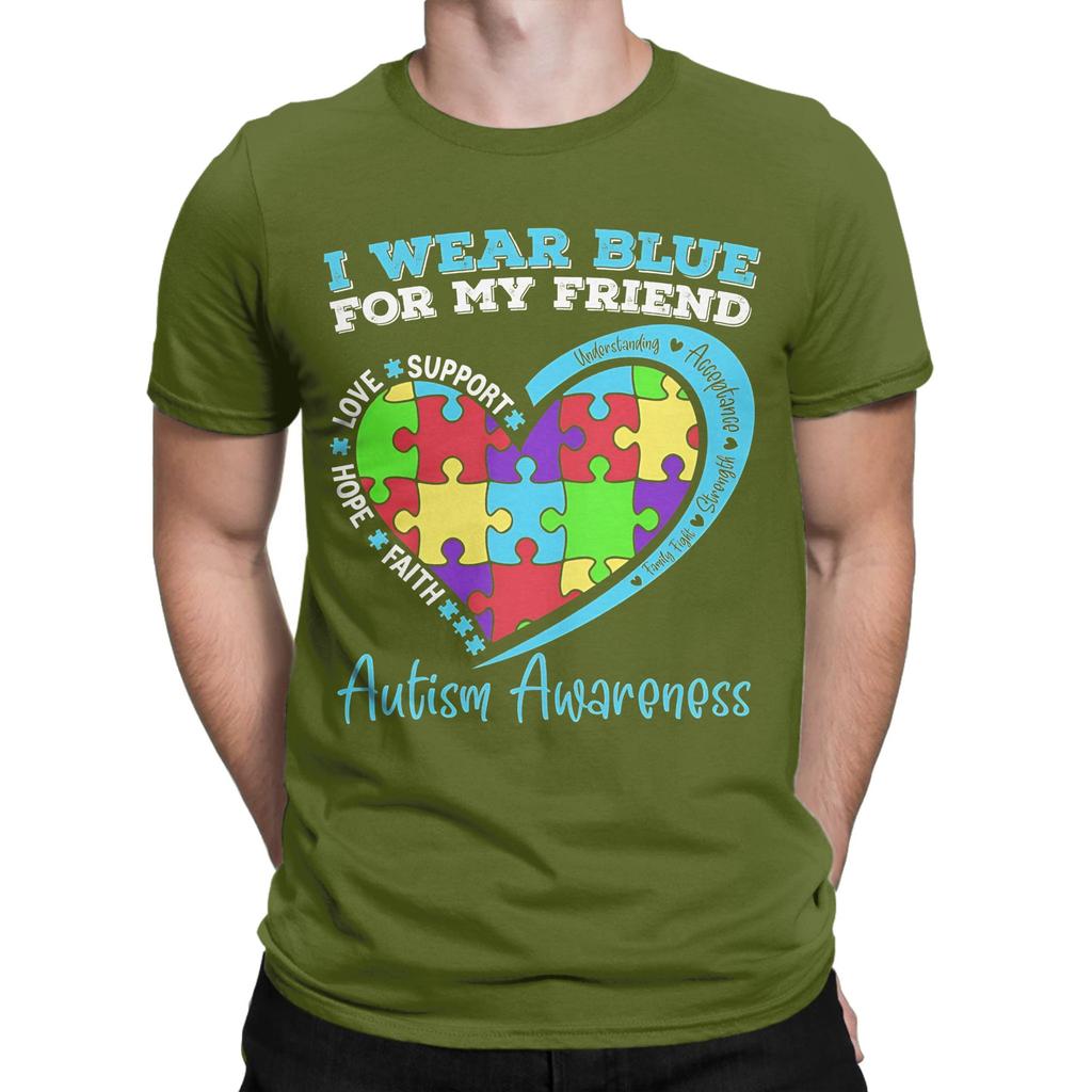 I Wear Blue For My Friend Awareness Novelty 100 Cotton Tshirt Autism Tees Tops For Unisex