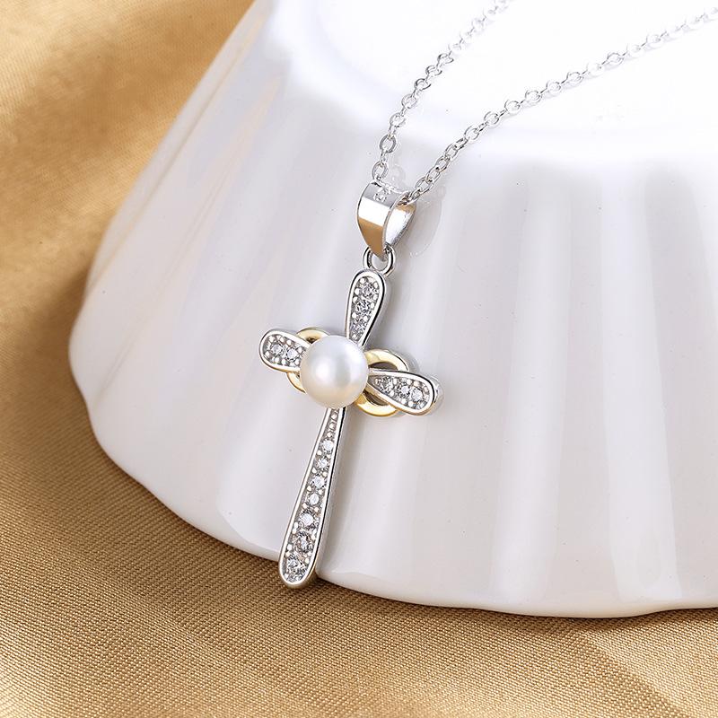 Cross Mirror Fashion Cross Necklace Women's Design Sense Infinite 8 Characters Freshwater Pearl Pendant S925 Sterling Silver Jewelry
