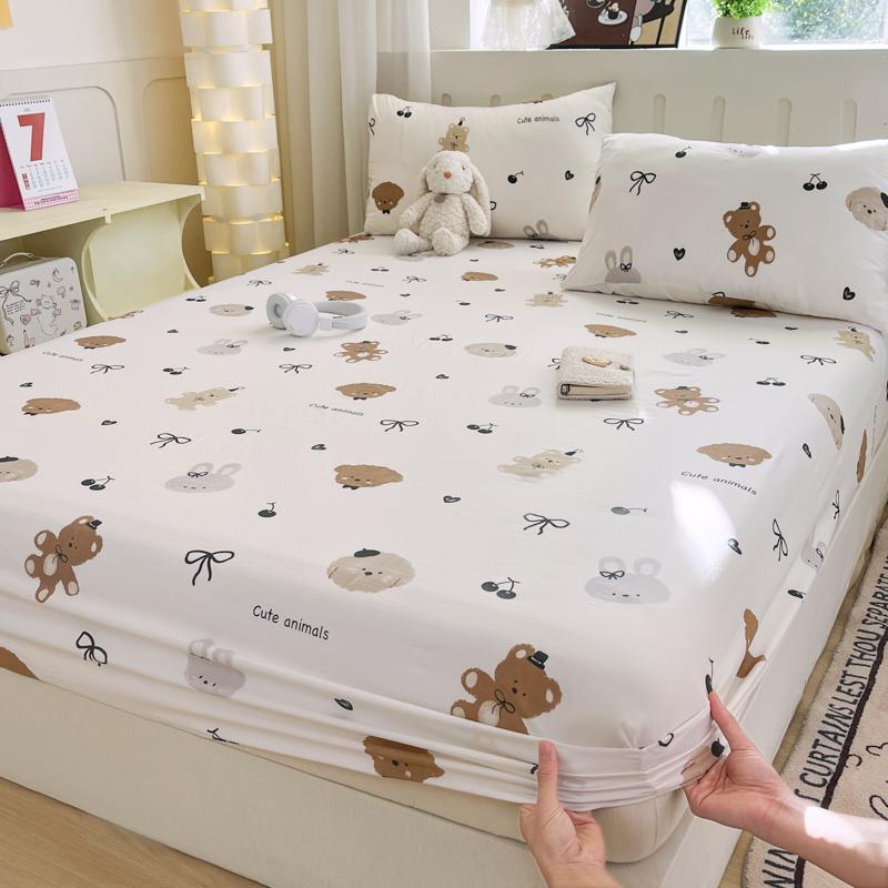 1pc Washed Cotton Bed Sheets with Elastic Single/Queen/King Cartoon Style Fitted Bed Sheet Sabanas Matrimoniales Sheets for Bed