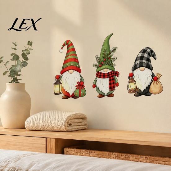 Flexible Christmas Wall Ornaments Gnome Stickers, Removable PVC Waterproof Decals, Self-Adhesive Goblin Decals Peel And Stick Art Decor for