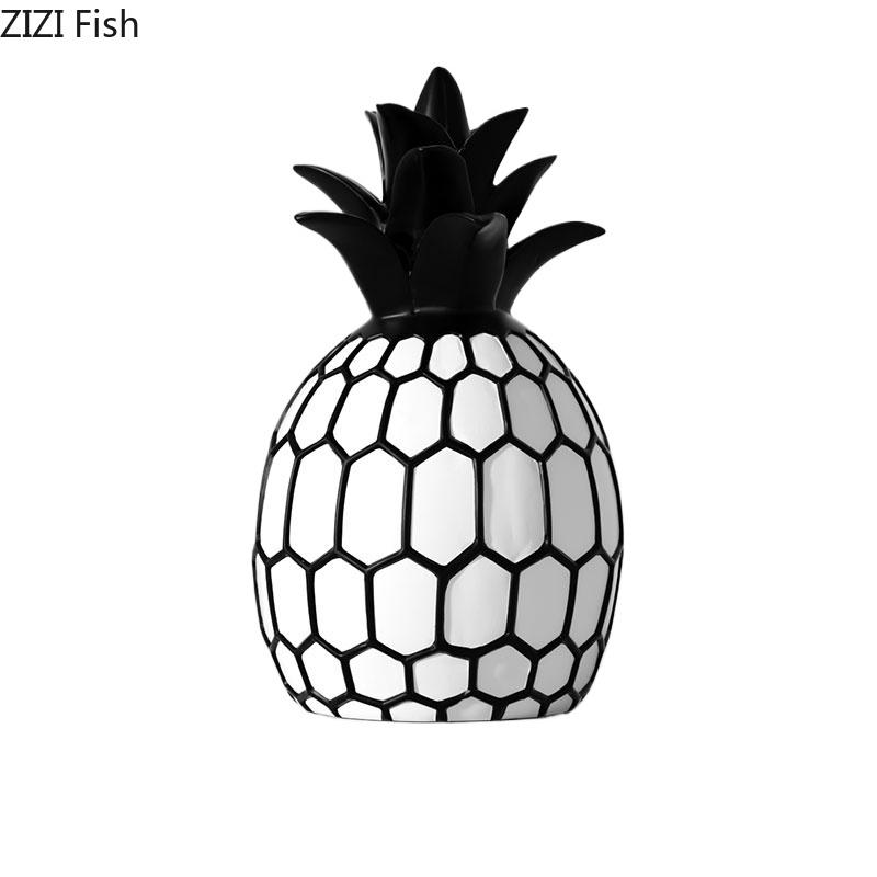 Black and White Stripe Apple Pineapple Statue Desk Decoration Ornaments Minimalism Fruits Resin Sculpture Room Aesthetics Decor