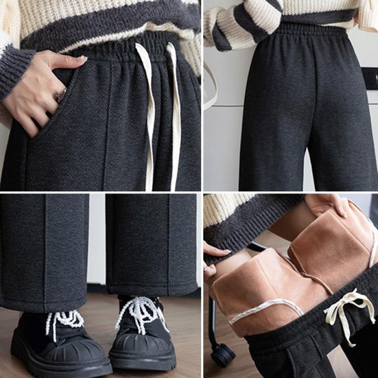 Женские зимние брюки, эластичные, с завязками на талии, прямые, широкие, длинные брюки с карманами, утолщенная бархатная подкладка, теплые брюки