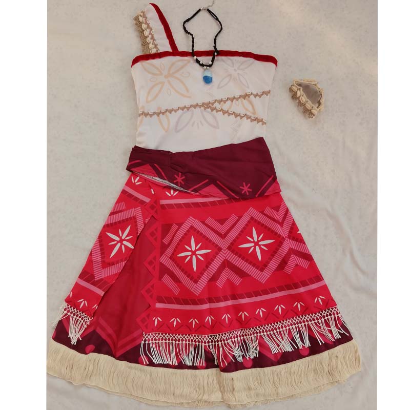 Костюм для косплея Моаны Женский наряд для приключений Комплект юбки Платье принцессы для переодевания с ожерельем для Хэллоуина Карнавальной вечеринки