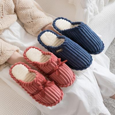 Осенние и зимние хлопковые тапочки женские с толстой подошвой зимние милые домашние парные теплые пушистые тапочки
