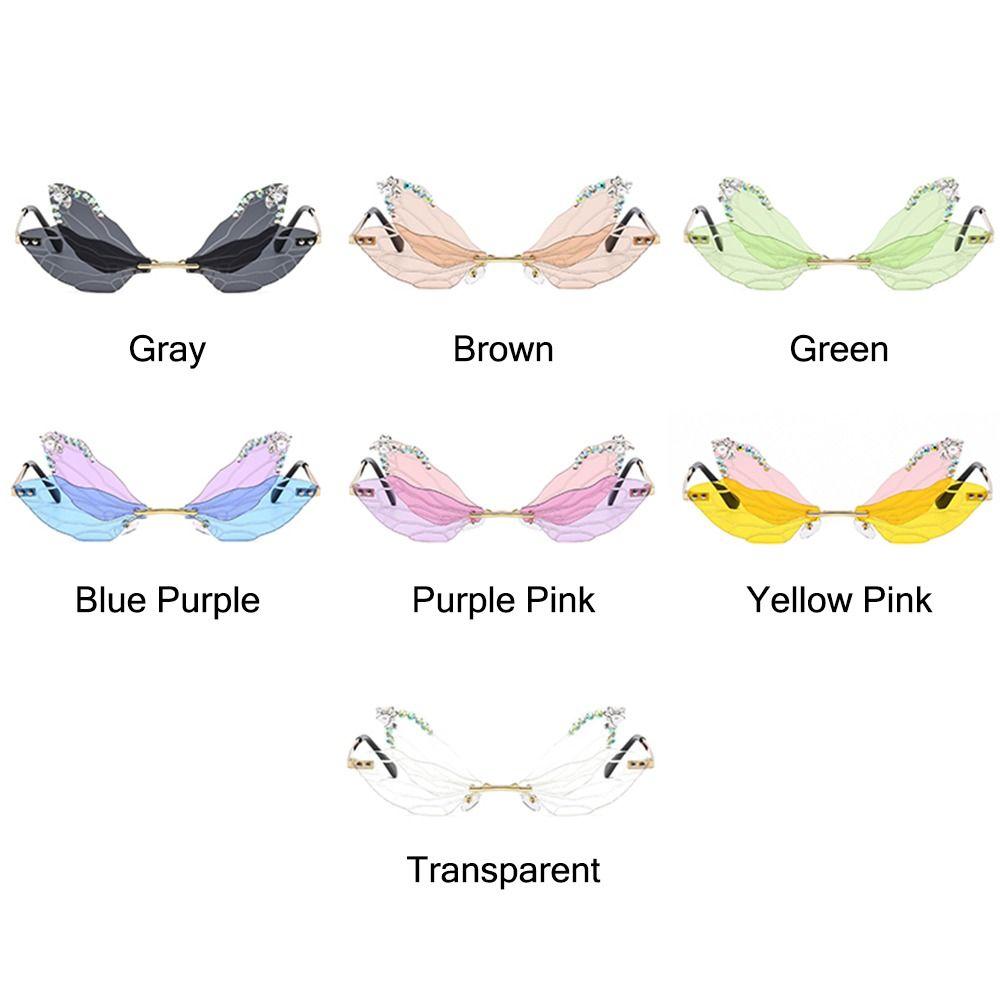 Модные безободковые очки неправильной формы, солнцезащитные очки с бриллиантами, солнцезащитные очки «Крыло стрекозы»